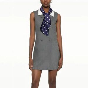 Self-Portrait Grey Herringbone Scarf Detail Mini Dress in a wool blend material